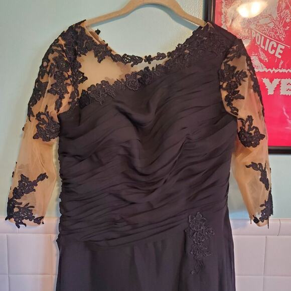 Vintage 90s Y2K Black Illusion Floral Bodycon Maxi Dress Size 14 Goth Glam - Picture 7 of 14